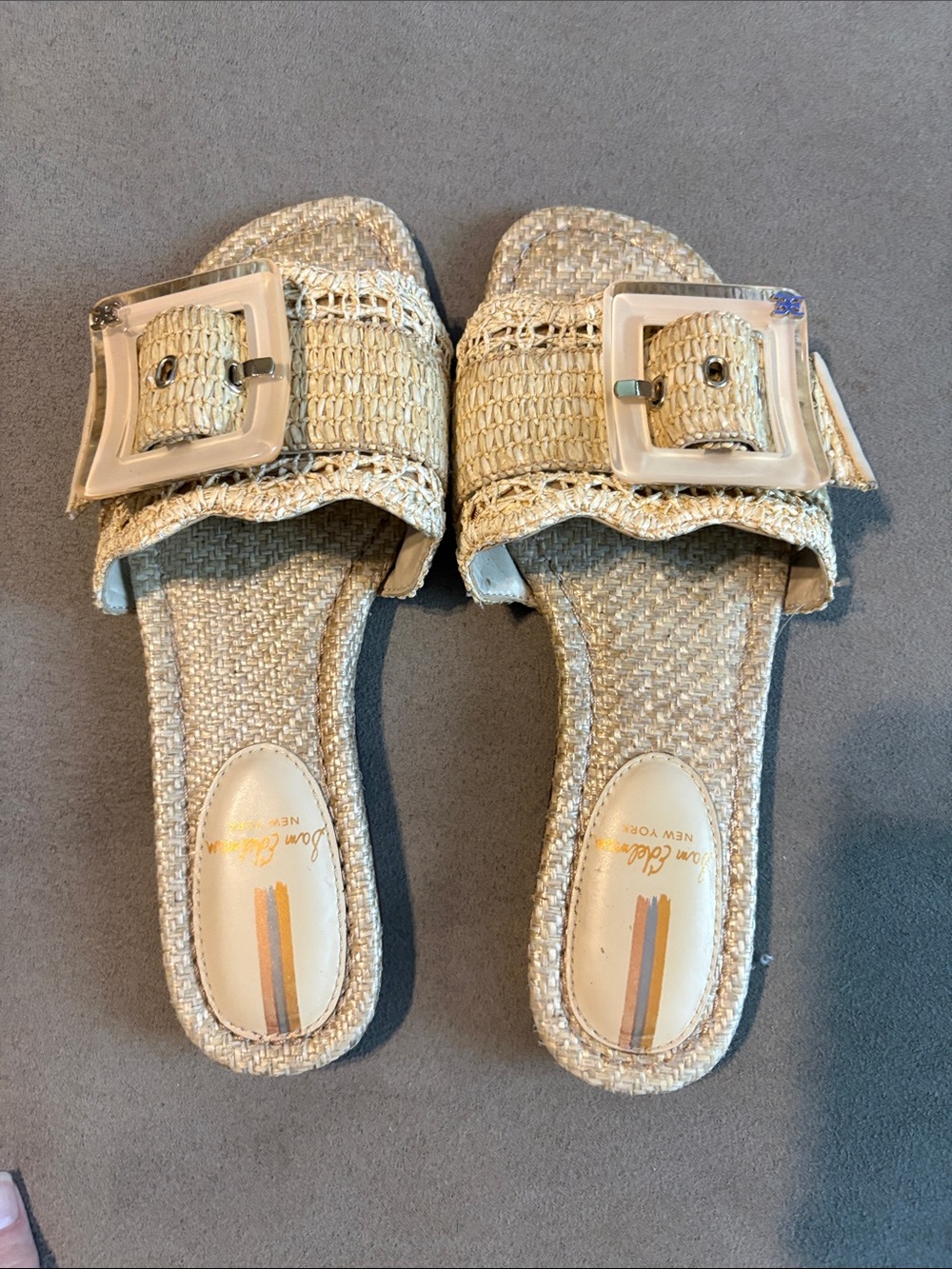 Sam Edelman Cream Braided Buckle Slide Sandals with Square Accent - Picture 2 of 4